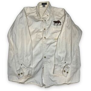 Vintage La Loving Button Down Shirt Size XL White Bear Embroidery 90s.